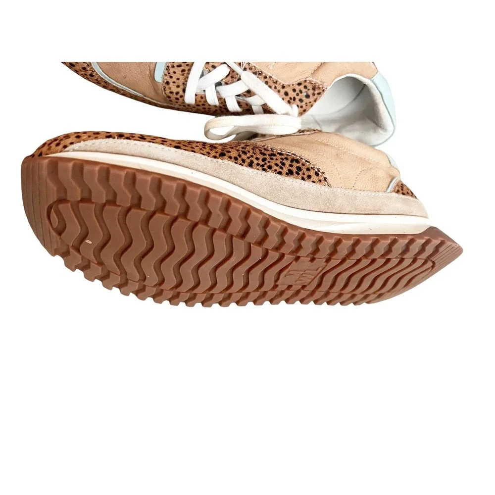 Madewell MWL Court Sneakers Cheetah Calf Hair Leather Tan Blue NA848 Womens 8.5